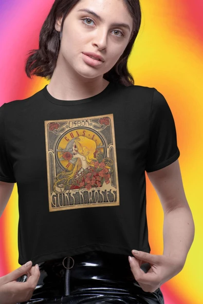 playbackmoda Crop-top Guns And Roses Baskılı Yarım Tişört - Resim 2