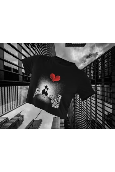 playbackmoda Crop-top Pop Art Kedi Aşkı Baskılı Yarım Tişört ürün görseli