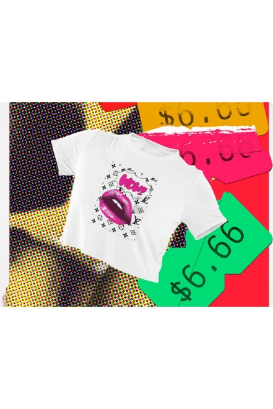 playbackmoda Crop-top Pop Art Parlak Dudak Baskılı Yarım Tişört ürün görseli