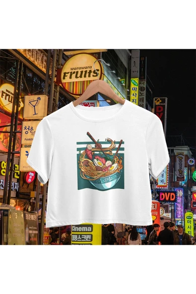 playbackmoda Crop Top Japon Yemek Baskılı Yarım Tişört ürün görseli