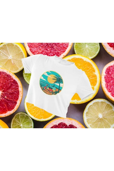 playbackmoda Crop-top Motorsiklet Vespa Summer Baskılı Yarım Tişört