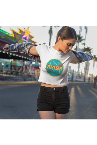 playbackmoda Crop-top Nasa Baskılı Yarım Tişört ürün görseli