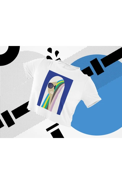 playbackmoda Crop-top Pop Art Gözlüklü Kadın Baskılı Yarım Tişört ürün görseli