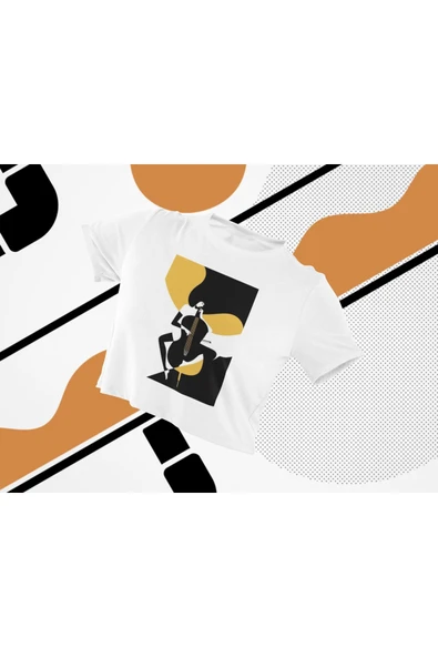 playbackmoda Crop-top Pop Art Viyola Çalan Kadın Baskılı Yarım Tişört ürün görseli