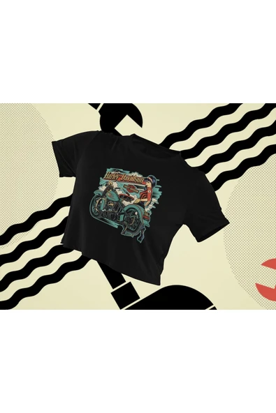 playbackmoda Crop-top Motorsiklet Chopper Classic Baskılı Yarım Tişört - Resim 2