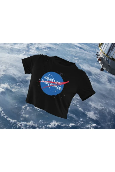 playbackmoda Crop-top Nasa Baskılı Yarım Tişört ürün görseli