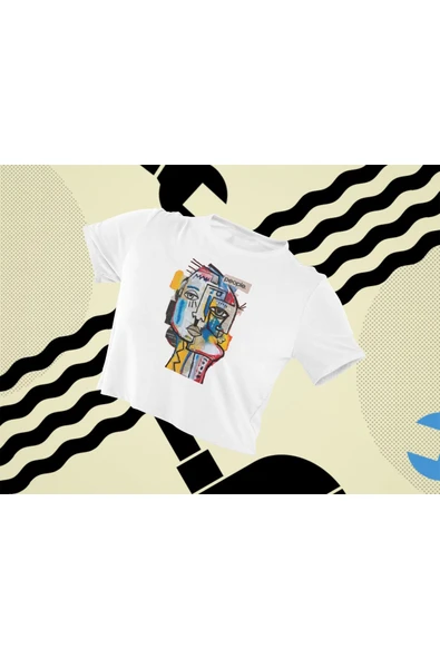 playbackmoda Crop-top Pop Art Picasso Tablo Baskılı Yarım Tişört