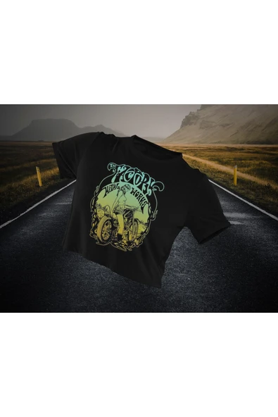 playbackmoda Crop-top Motorsiklet Chopper Baskılı Yarım Tişört ürün görseli