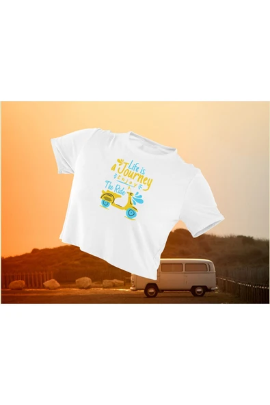 playbackmoda Crop-top Motorsiklet Vespa Baskılı Yarım Tişört - Resim 2