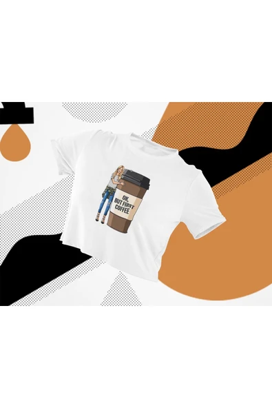 playbackmoda Crop-top Pop Art Fırst Coffe Baskılı Yarım Tişört ürün görseli