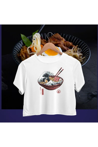 playbackmoda Crop-top Japon Yemek Baskılı Yarım Tişört ürün görseli