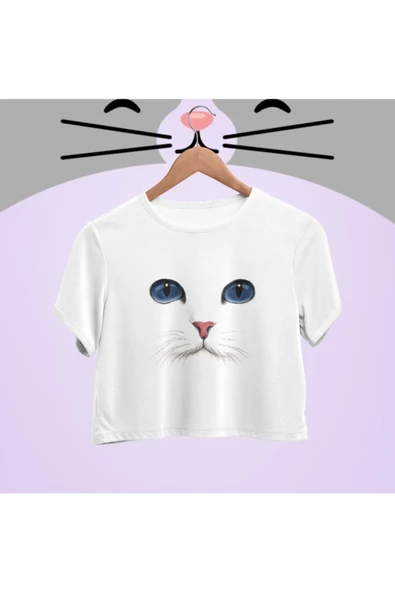 playbackmoda Crop-top Ankara Kedisi Tasarım Yarım Tişört - Resim 2