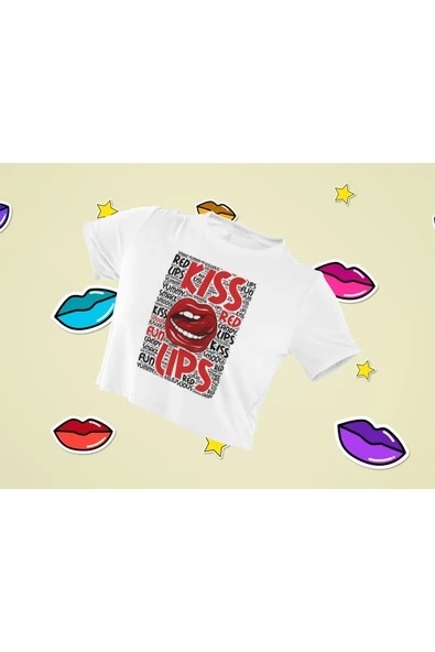 playbackmoda Crop-top Pop Art Kıss Lıps Baskılı Yarım Tişört ürün görseli
