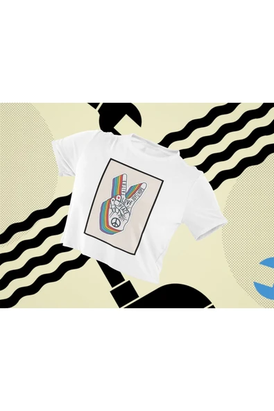 playbackmoda Crop-top Pop Art Love Peace Joy Hope Baskılı Yarım Tişört ürün görseli