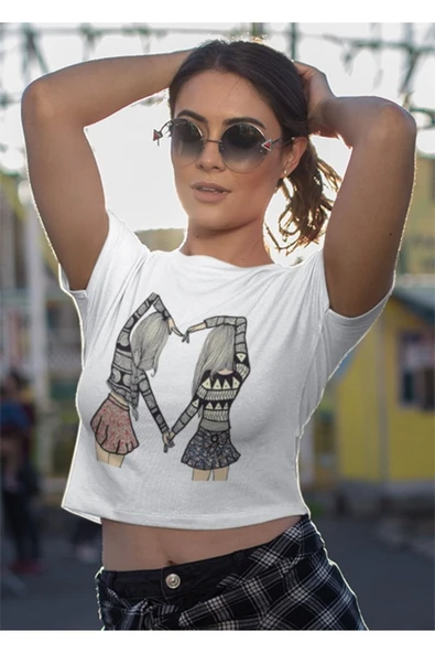 playbackmoda Crop-top Pop Art Baskılı Yarım Tişört