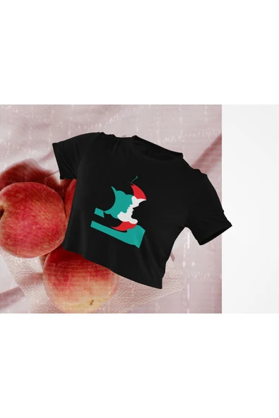 playbackmoda Crop-top Pop Art Isırılmış Elma Baskılı Yarım Tişört ürün görseli