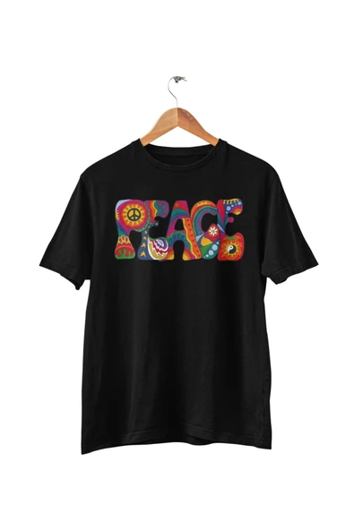 playbackmoda Oversize Renkli Peace Yazılı Baskılı Oversize Tişört ürün görseli