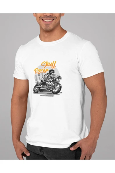 playbackmoda Oversize Scull Racer Motorsiklet Yazı Tasarım Baskılı Oversize Tişört ürün görseli