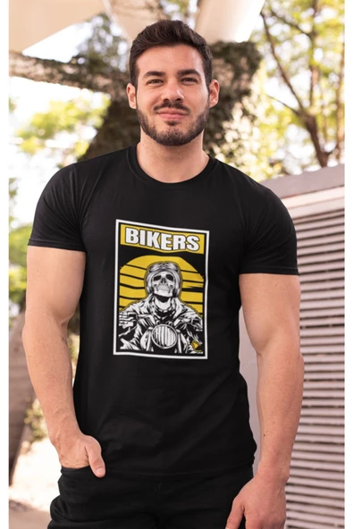 playbackmoda Oversize Motorsiklet Bikers Kurukafa Tasarım Baskılı Oversize Tişört ürün görseli