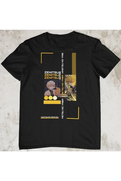 playbackmoda Akiki Tasarım, Zenitsu Agatsuma, Anime - Manga, Siyah Oversize Tişört, L Beden ürün görseli