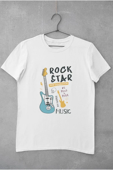 playbackmoda Oversize Rock Star Gitar Tasarım Baskılı Oversize Tişört - 1