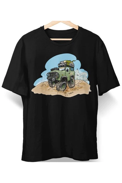playbackmoda Owersize Tasarım Land Rover Defender Karikatür Baskılı Tişört ürün görseli
