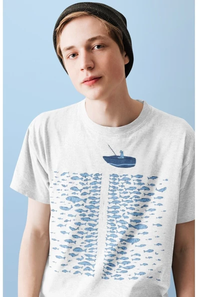 playbackmoda Owersize Tasarım Balık Balıkçılık Baskılı Tişört ürün görseli