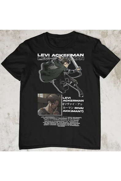 playbackmoda Akiki Tasarım, Levi Ackerman, Anime - Manga, Siyah Oversize Tişört, S Beden ürün görseli