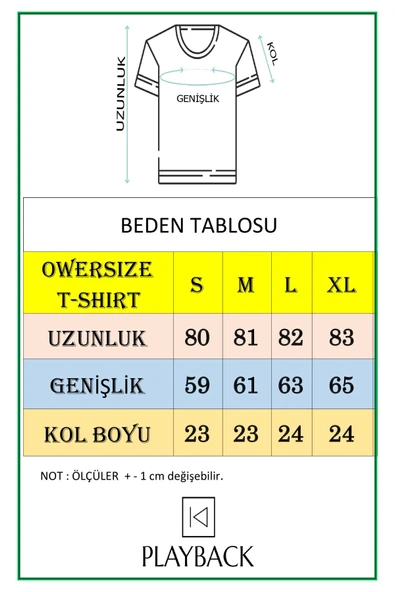 playbackmoda Oversize Renkli Nirvana Yazılı Baskılı Oversize Tişört - Resim 3