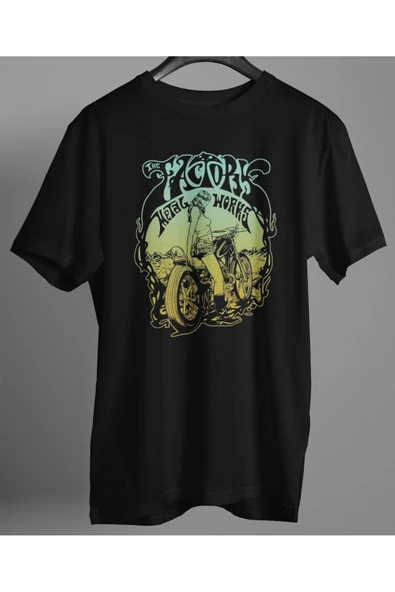playbackmoda Owersize Tasarım Retro Motorsiklet Desen Baskılı Tişört ürün görseli