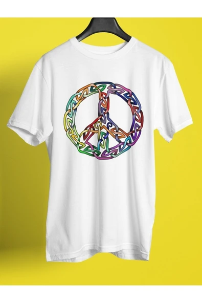 playbackmoda Oversize Renkli Peace Logosu Yazılı Baskılı Oversize Tişört - 1