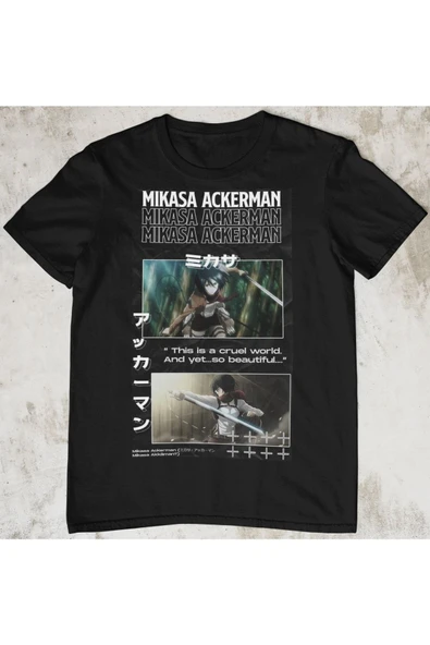 playbackmoda Akiki Tasarım, Mikasa Ackerman, Anime - Manga, Siyah Oversize Tişört, S Beden ürün görseli