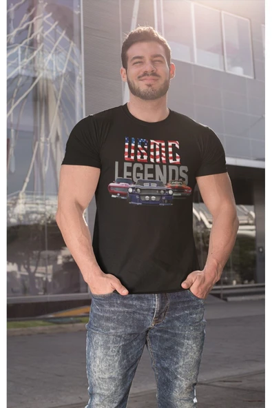 playbackmoda Owersize Tasarım American Muscle Car Legends Baskılı Tişört ürün görseli