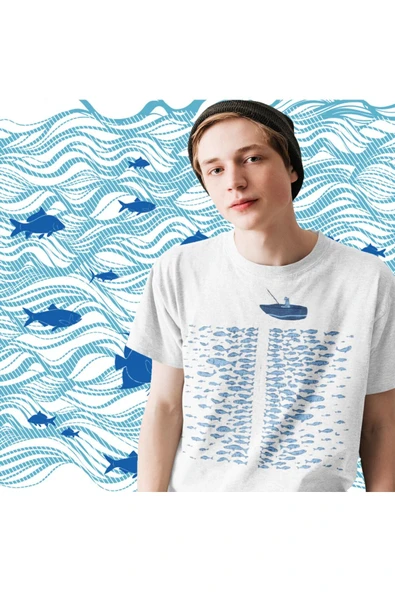 playbackmoda Owersize Tasarım Balık Balıkçılık Baskılı Tişört - Resim 2