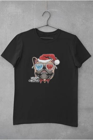 playbackmoda Owersize Sevimli Bulldog Noel Köpek Tasarım Baskılı Tişört - 1
