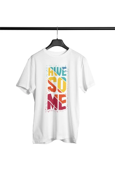 playbackmoda Oversize Renkli Awesome Yazılı Baskılı Oversize Tişört ürün görseli