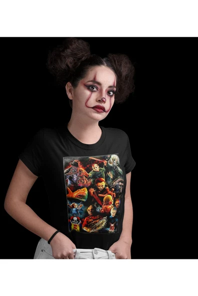 playbackmoda Akiki Tasarım, Korku Filmleri Kahramanları-psycho Dizayn, Afiş Tasarım, Siyah Oversize Tişört, M - Resim 2