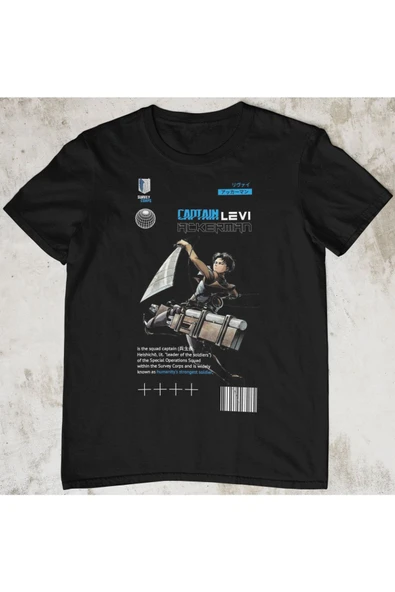 playbackmoda Akiki Tasarım, Captain Levi Ackerman, Anime - Manga, Siyah Oversize Tişört, M Beden ürün görseli