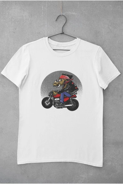 playbackmoda Oversize Motorsikletli Domuz Tasarım Baskılı Oversize Tişört ürün görseli