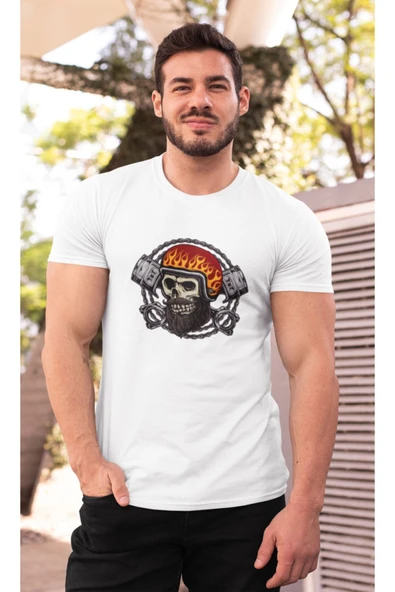 playbackmoda Oversize Motorsiklet Piston Kurukafa Tasarım Baskılı Oversize Tişört ürün görseli