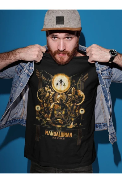 playbackmoda Akiki Tasarım, Mandalorian, Film Afişi Tasarım, Siyah Oversize Tişört, M Beden - Resim 2