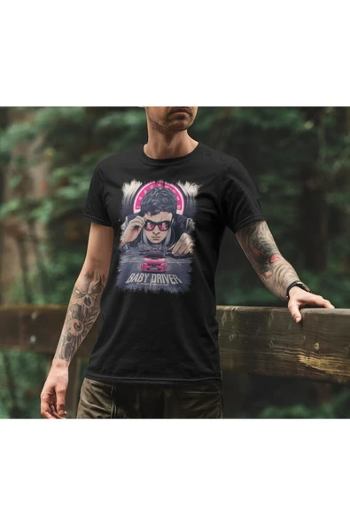 playbackmoda Akiki Tasarım, Baby Driver Fan Dizayn, Film Afişi Tasarım, Siyah Oversize Tişört, M Beden - Resim 2