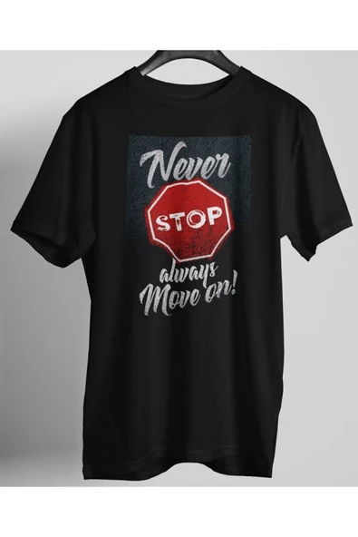 playbackmoda Owersize Tasarım Never Stop Always Move On Yazı Baskılı Tişört - 1