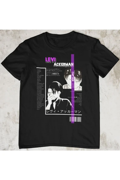 playbackmoda Akiki Tasarım, Levi Ackerman, Anime - Manga, Siyah Oversize Tişört, L Beden ürün görseli