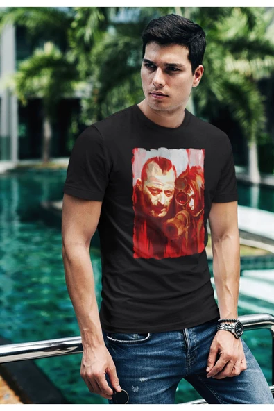 playbackmoda Akiki Tasarım, Leon & Mathilda Suluboya Efektli Fan Dizayn, Afiş Tasarım, Siyah Oversize Tişört, Xl - Resim 2