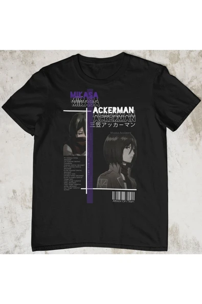 playbackmoda Akiki Tasarım, Mikasa Ackerman, Anime - Manga, Siyah Oversize Tişört, S Beden ürün görseli
