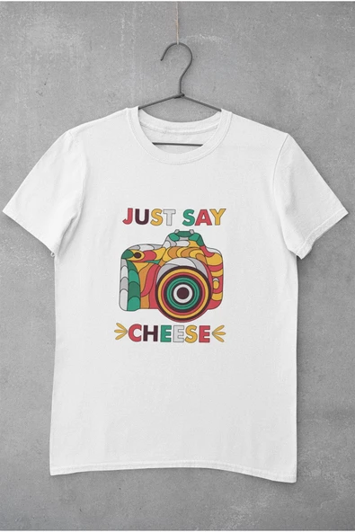 playbackmoda Oversize Renkli Just Say Cheese Yazılı Baskılı Oversize Tişört ürün görseli