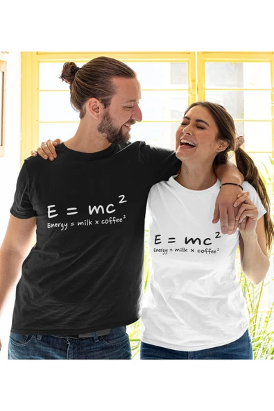 playbackmoda Akiki Tasarım, E=mc2 Energy=milk X Coffee2, Bilimsel Tasarım, Siyah Oversize Tişört, S Beden - Resim 2