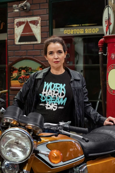 playbackmoda Owersize Tasarım Work Hard Dream Big Yazı Desen Baskılı Tişört - Resim 2