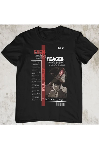 playbackmoda Akiki Tasarım, Eren Yeager, Anime - Manga, Siyah Oversize Tişört, Xl Beden - 1